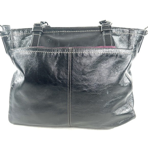 COACH Chelsea F14022 Black Patent Leather Large Shoulder Bag Purse Turn Lock - Picture 3 of 9